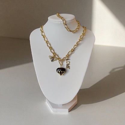 Honey Love Charm Set-Chunky Chain Necklace & Bracelet