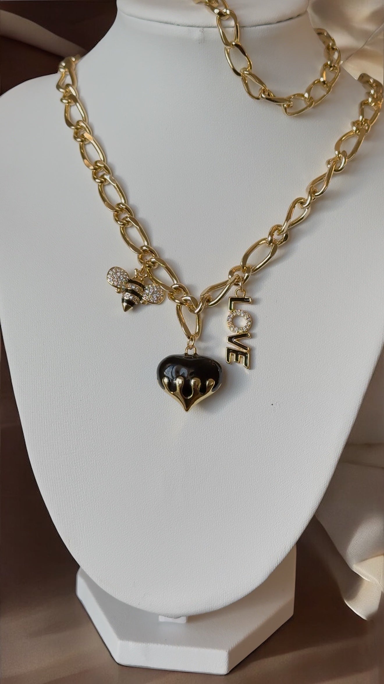Honey Love Charm Set-Chunky Chain Necklace & Bracelet