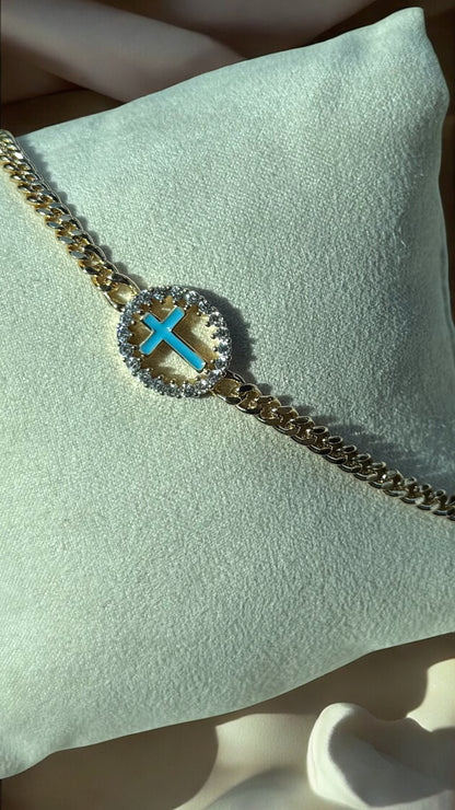 Heavenly Azure Cross Bracelet