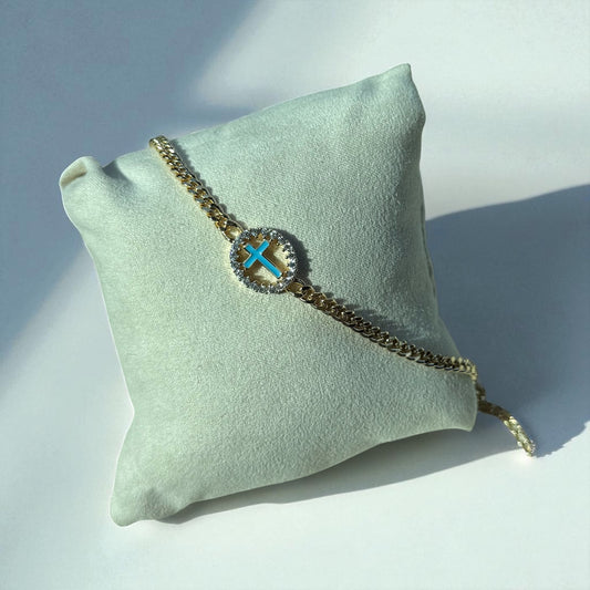 Heavenly Azure Cross Bracelet